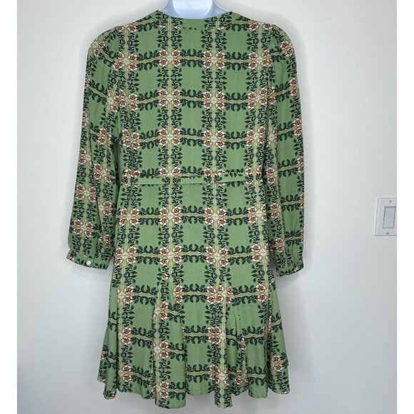 Loft Tiled Vine Godet Mini Dress Size L Green Floral Fit Flare Cottage - Picture 2 of 16